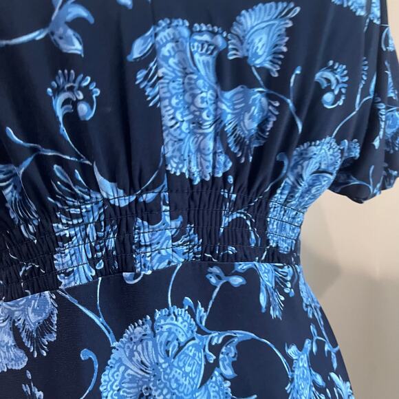 Harper Rose Navy Floral Puff Sleeve V Neck Midi Dress Size 8 - Picture 9 of 11